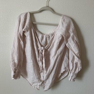 Free People Light Pink Tie-Front Long Sleeve Top